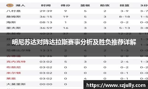 明尼苏达对阵达拉斯赛事分析及胜负推荐详解